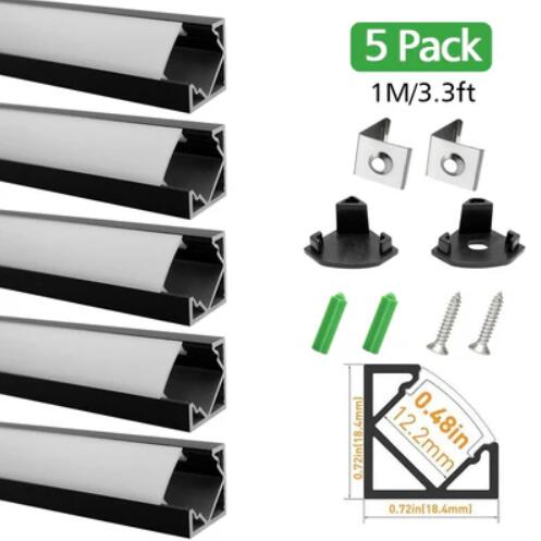 (image for) Black LED Profile V03 18x18mm V-Shape Corner LED Aluminum Channel System